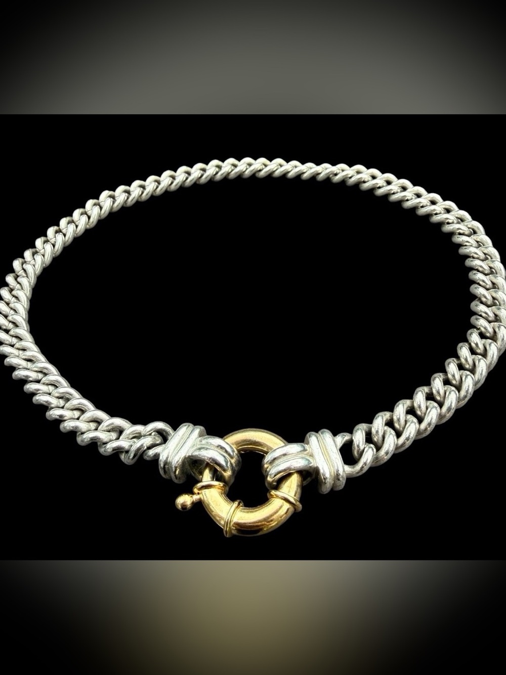 Vtg Givenchy LARGE Sailor Bolt Ring Chunky Curb Chain Link Runway Necklace 18”